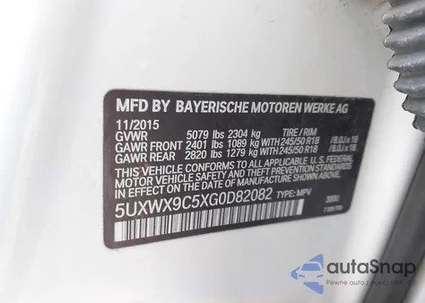 2016 BMW X3 xDrive28I из США, поврежденный, VIN 5UXWX9C5XG0D82082